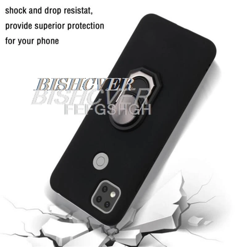 Rugged Silicone Smartphone Case with Back Ring Holder, 6.56
