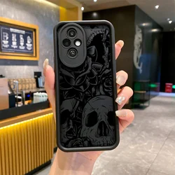 Black Art Flower Skull Horror Soft Silicone Phone Case Cover for OnePlus ACE2 (JGHCX101J2)