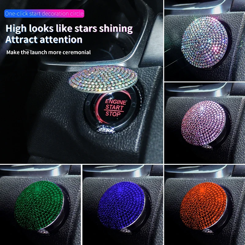 

Car Rhinestone Engine Ignition One-key Start Stop Push Button Protective Cover Bling Car Interior Accessories for Women