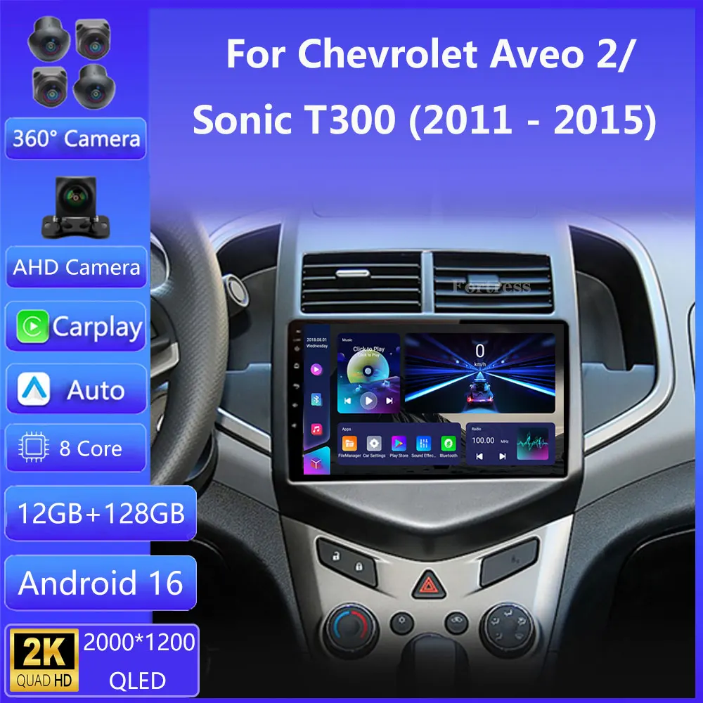 VOIV Autostoelhoezen Volledige Set – 9 Delig, Zwart Leder, Geschikt Voor Chevrolet Aveo/Sonic (2011-2020), Zij-airbag Compatibel