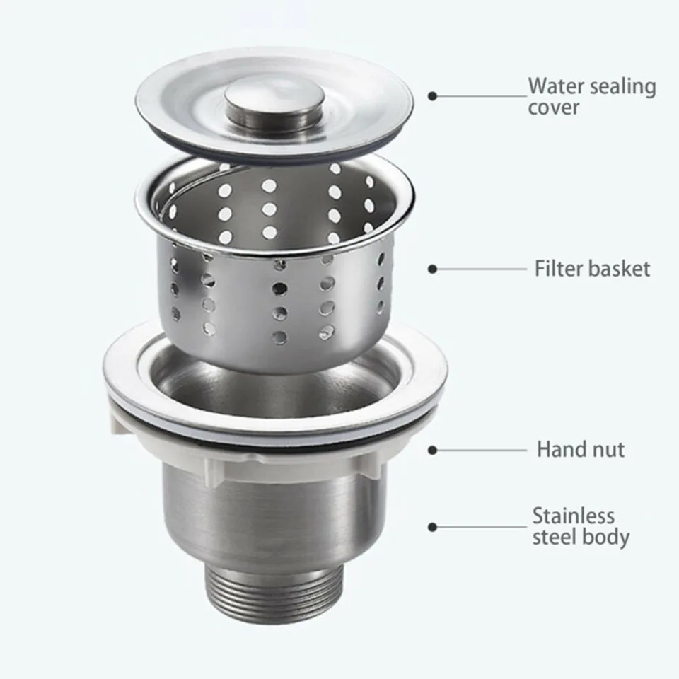 1Pc Kitchen Sink Waste Strainer Plug Stainless Steel Drain Filter Basket Sink Strainer Sewer Pipe Replacement Accessories