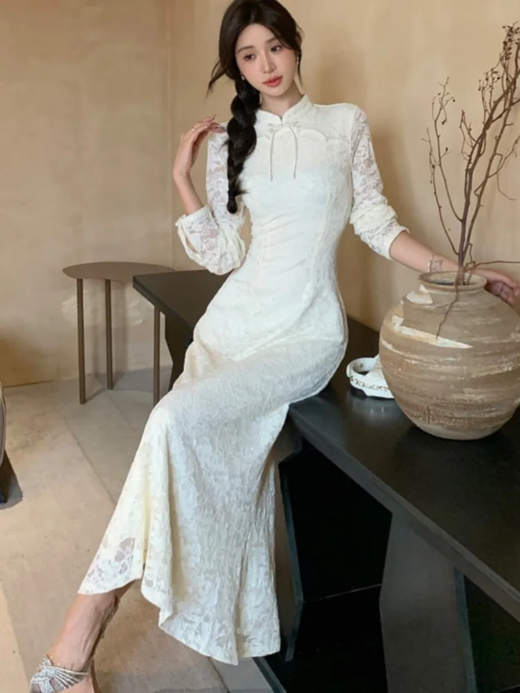 Elegant Hollow Out Lace Cheongsam Dress Chinese Style New Fashion Sexy Slim Wedding Party Dresses Solid Bodycon Vestidos Mujer - AliExpress 200000345 Elegant Hollow Out Lace Cheongsam Dress Chinese Style New Fashion Sexy Slim Wedding Party Dresses Solid Bodycon Vestidos Mujer - AliExpress 200000345