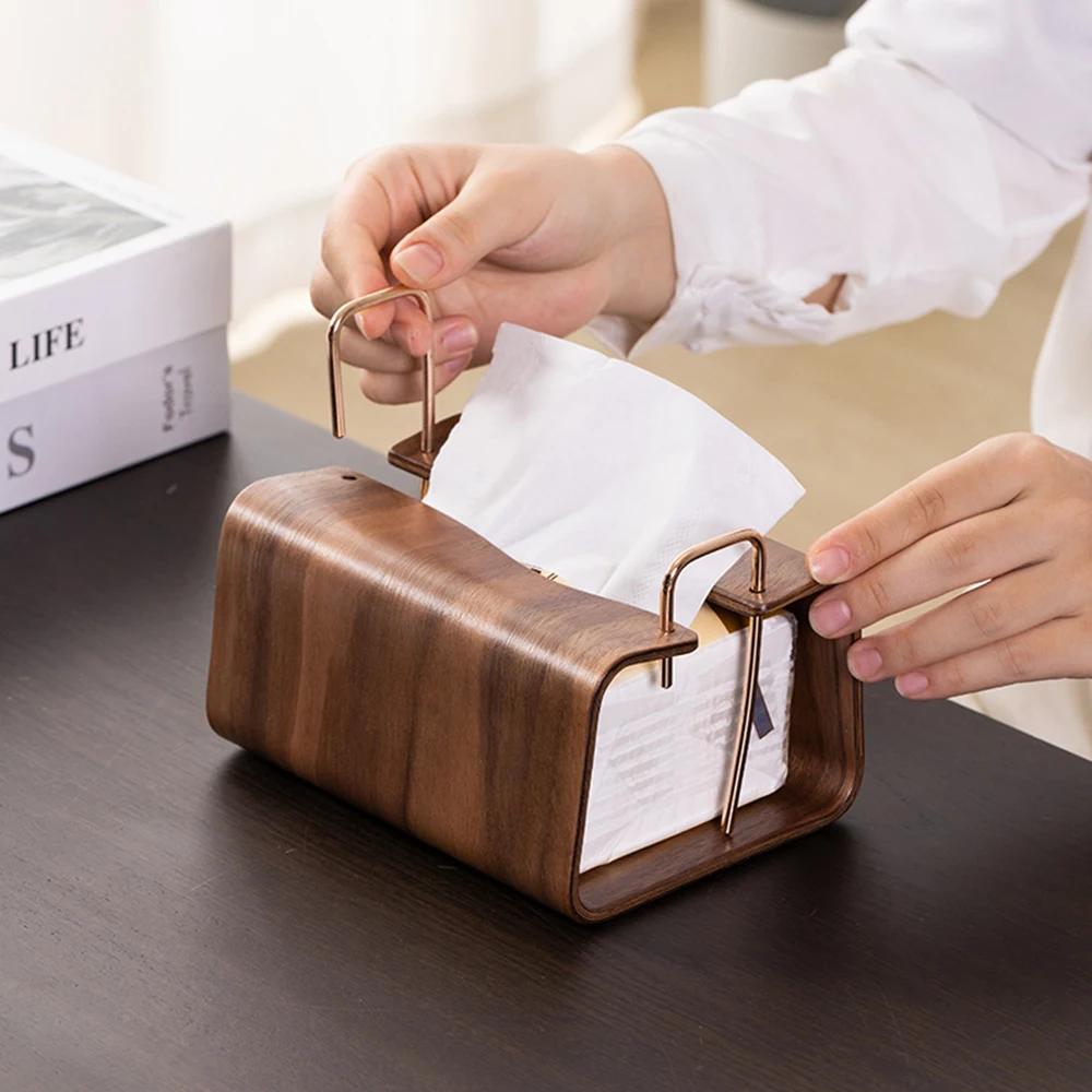 New Luxury Living Room Tissue Box Walnut Wood Cloud Paper Box Table Desktop Storage Box Retro Wooden Tissue Case Home Ornaments 3