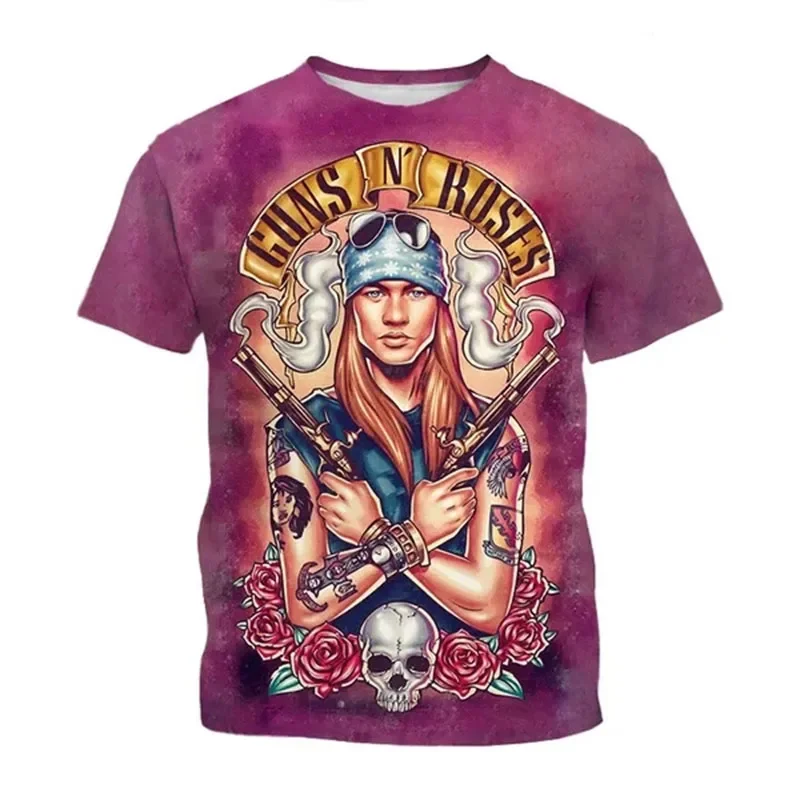 

New Hot Guns N Roses Rock Band Skull 3D Printed T Shirt for Women and Men Streetwear Vintage O-Neck Oversized Kids Clothing Tops