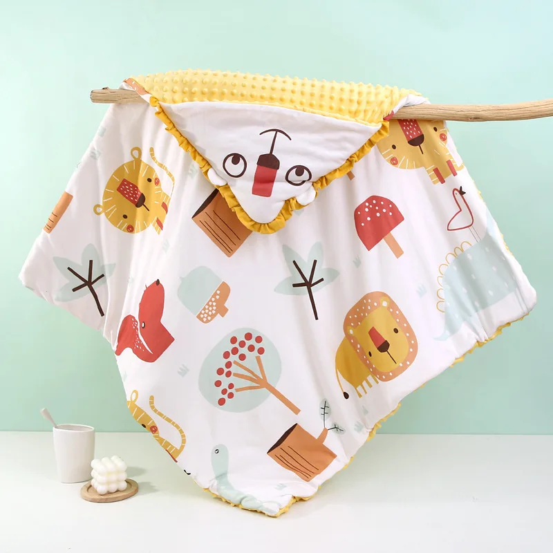 

Cartoon Double Layer Newborn Wrapping Towel Bean Velvet Delivery Room Hooded Swaddle Spring Autumn Baby Anti-scare Sleeping Bag