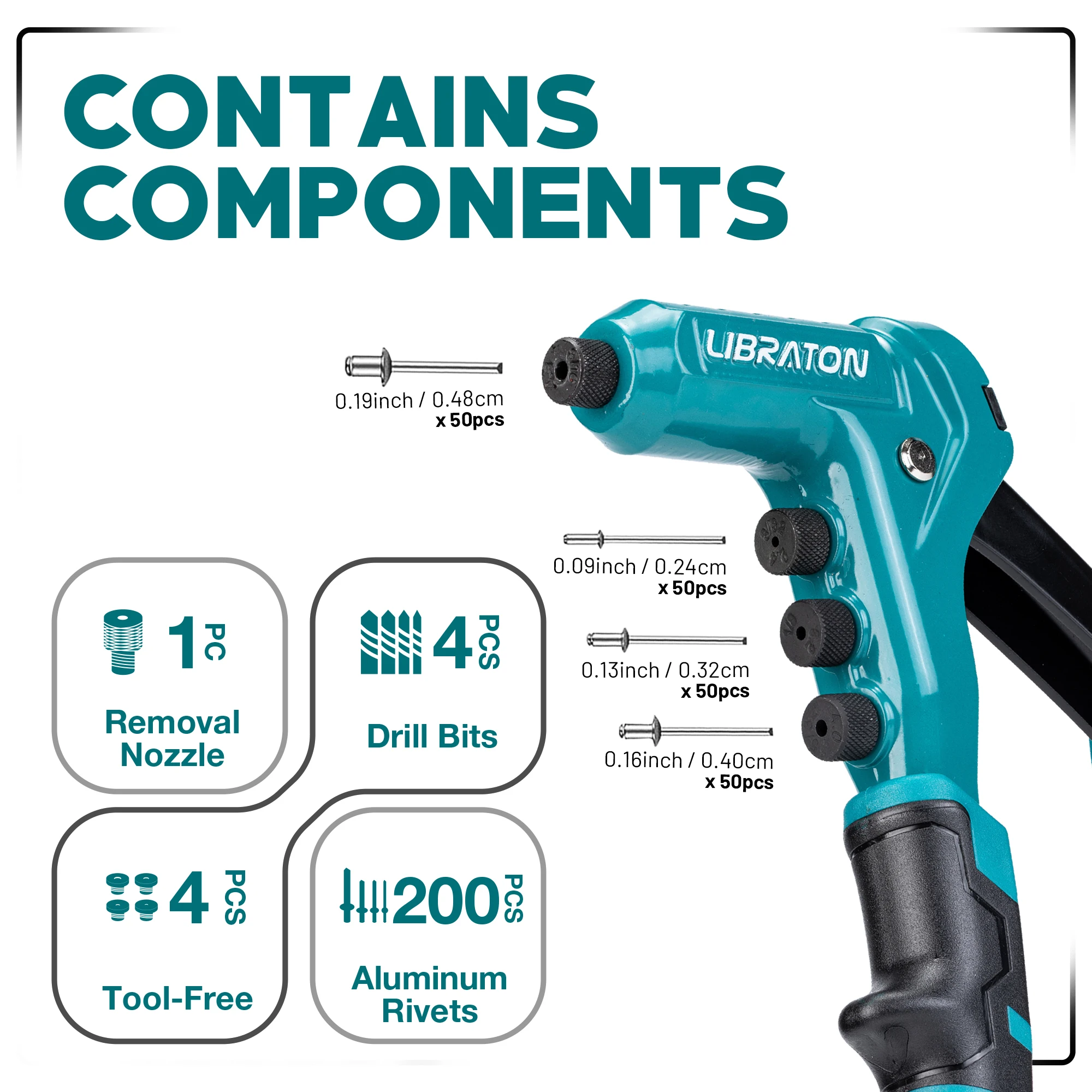 One-Handed Rivet Gun Professional Hand Riveter Pop Rivet Gun Set for Metal Manual Tool 200-3/32" 1/8" 5/32" 3/16" rivet gun