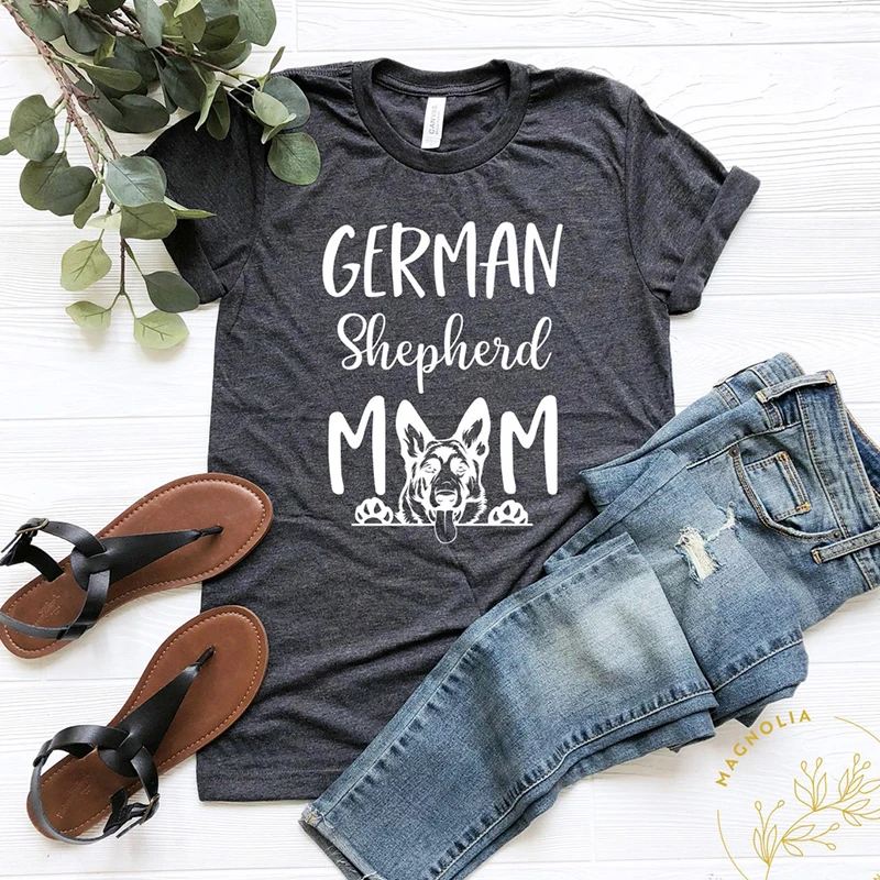 German Shepherd Mom Funny Pet Lover Graphic T Shirt Women Cotton Short Sleeve Mom Life Tshirt Fashon Top Dropshipping767_voghion.com