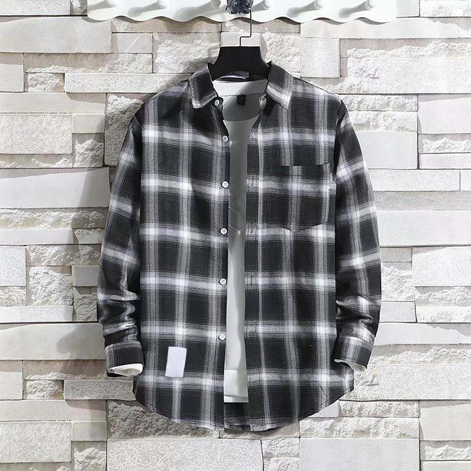 Checkered Printed Shirt Lapel With Single Breasted Chest Pocket Long Sleeved Top Men&rsquo;s Autumn Fashionable Casual Cardigan button down shirt
