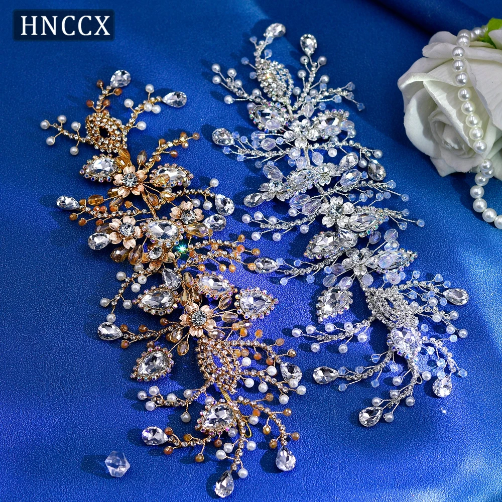 HNCCX Bridal Headband Wedding Forehead Crown Rhinestone Hair Accessories Alloy Flower Headpiece Pearl Headwear For Women CP453