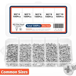 500 - Piece Mini Self - Tapping Screws Kit - Phillips Flat Head Alloy Steel Assortment in 5 Sizes (M2 (500pcs))