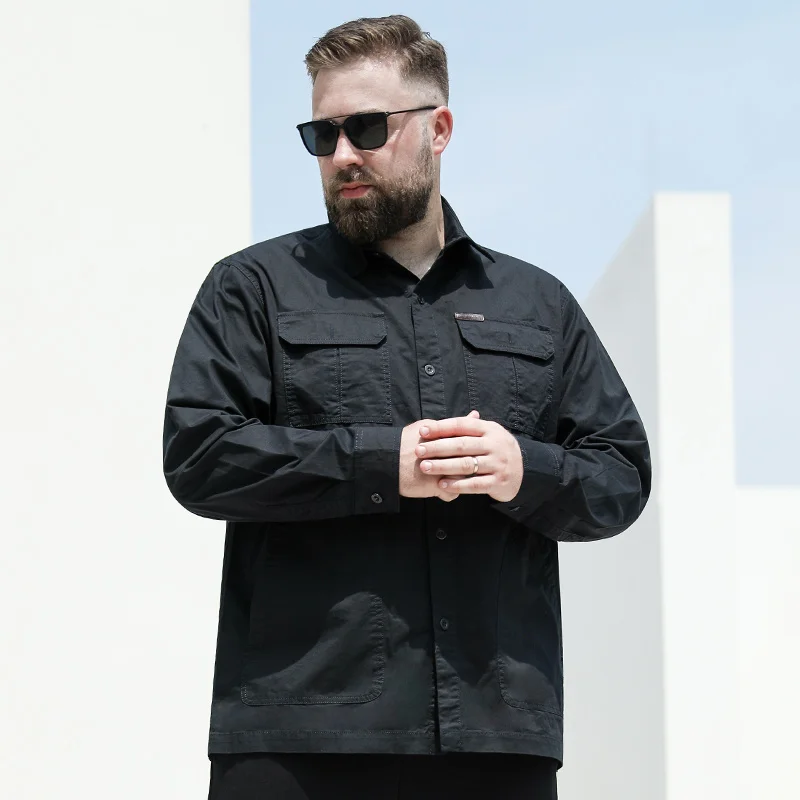 Men's Luxury Clothing Corduroy Shirt Social Male Military Button Up Fashionable Long Sleeve T-shirt Tshirts Tactical Man Black