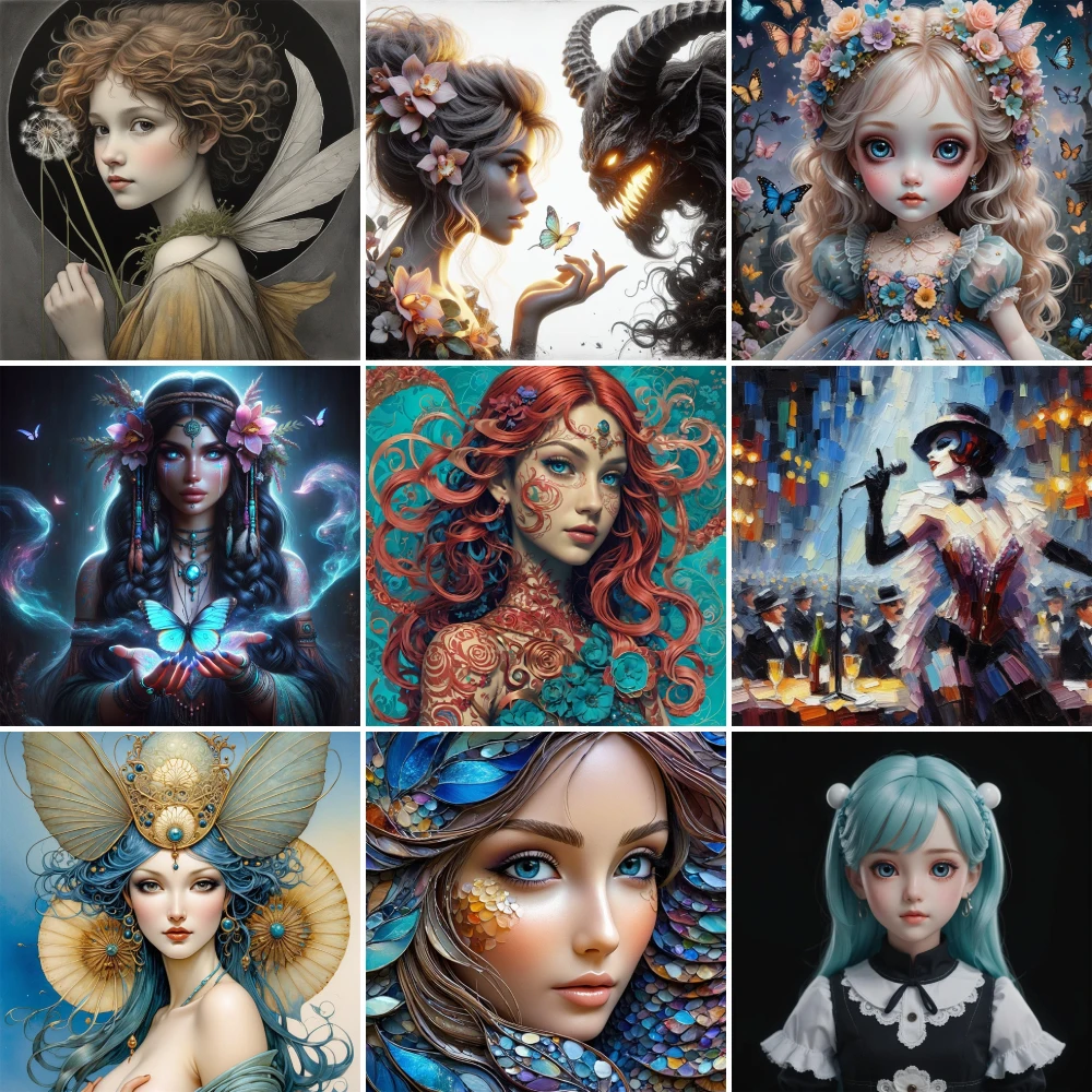 초상화 소녀 나비 프린트, 크로스 스티치 패턴, 자수 수공예, 바느질 수공예 공예, 다른 마술 주얼리, 11CT