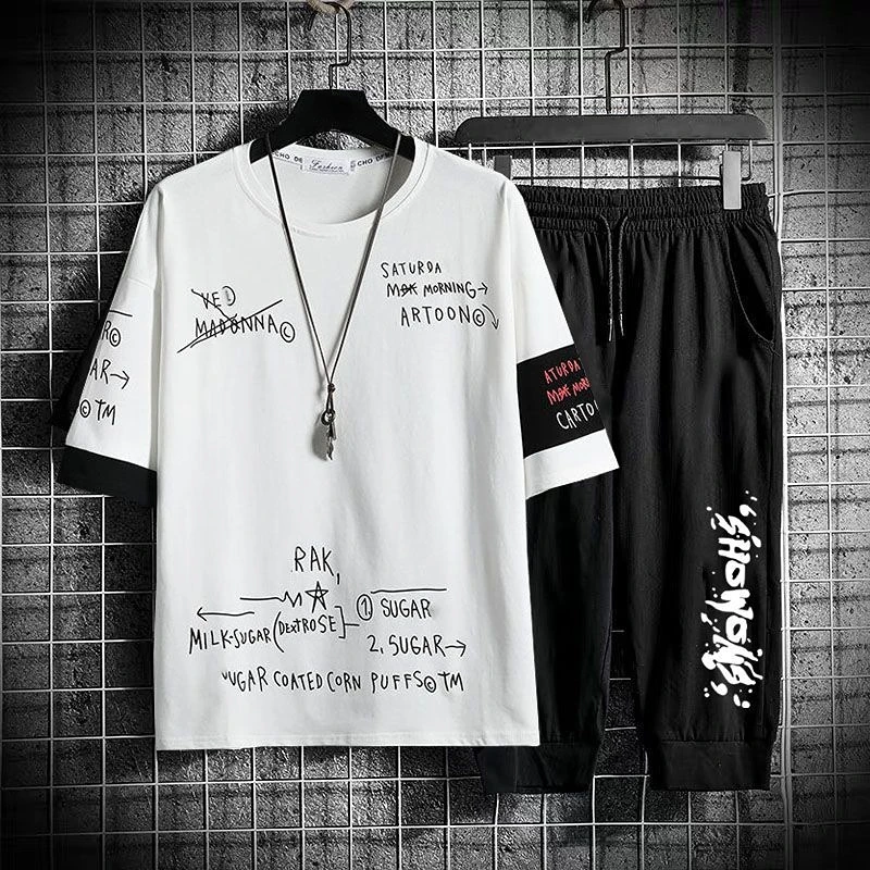thumbnail image 1 of Trajes deportivos Top Camiseta de algodón para hombre Ropa básica para hombre Capris originales Marcas Pantalones elásticos de lujo Conjuntos 2024 Chándal de tendencia, 1 of 4