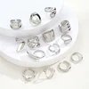 14Pcs Punk Irregular Geometric Rings Set For Women  Exaggerated Smooth Silver Color Thick Chunky Ring Hip Hop Jewelry Gifts