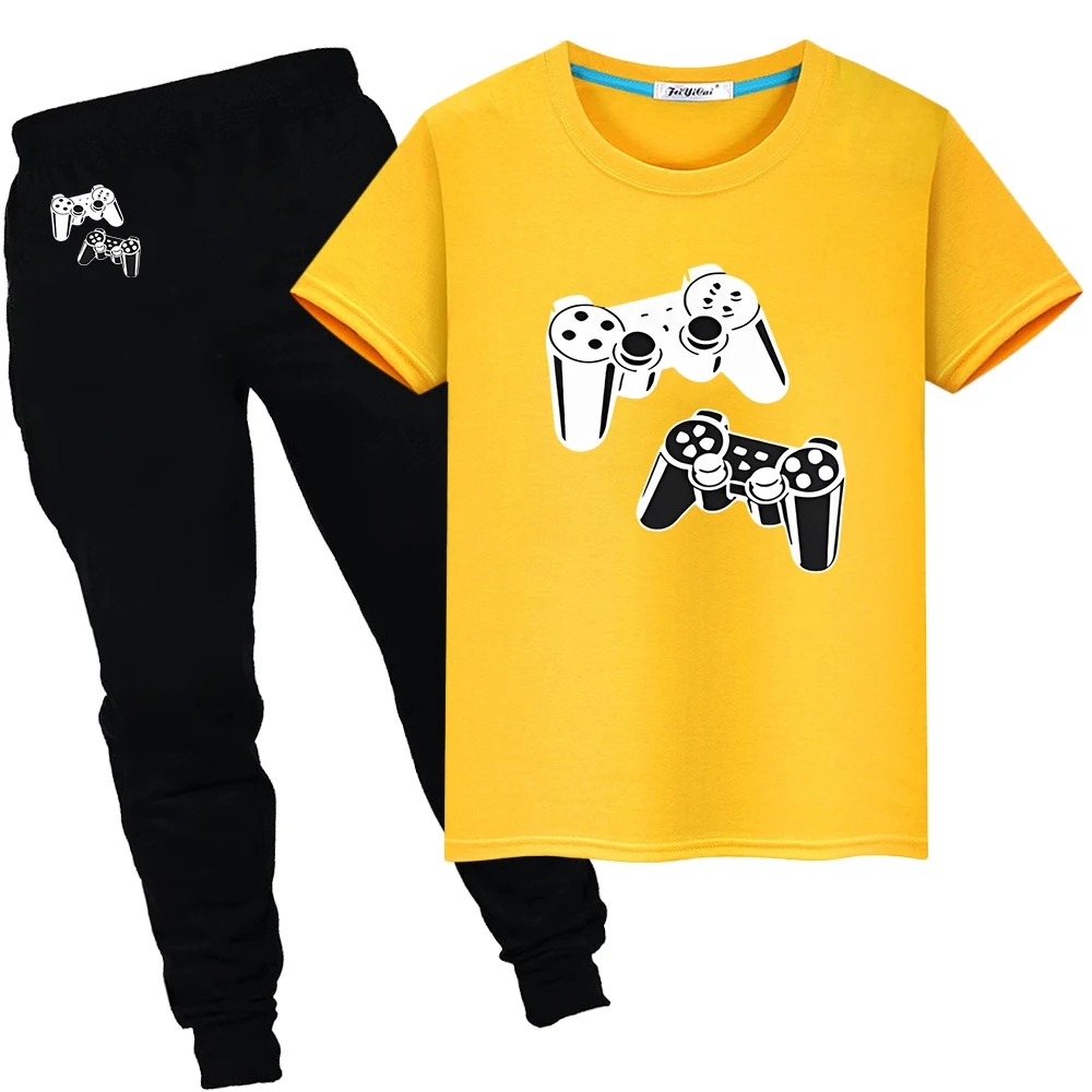 

gamepad Print 100%Cotton T-shirts Cute Short Kawaii TShirts y2k Tops+pant Summer Sports Sets Boys girls clothes child Day gift