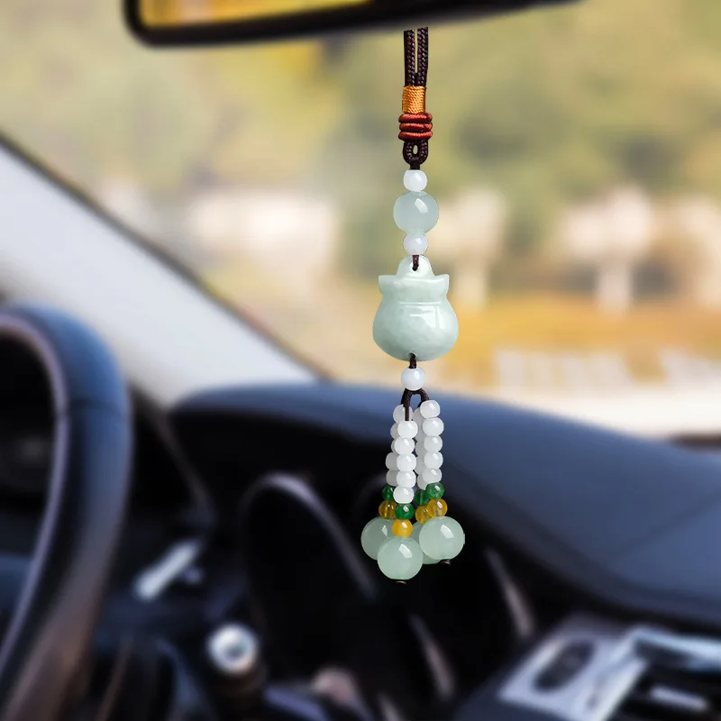 

Natural Real Jadeite Keychain Bag Charm Car Accessories Fashion Lanyard White Burmese Jade Jewelry Phone Charm Key chain