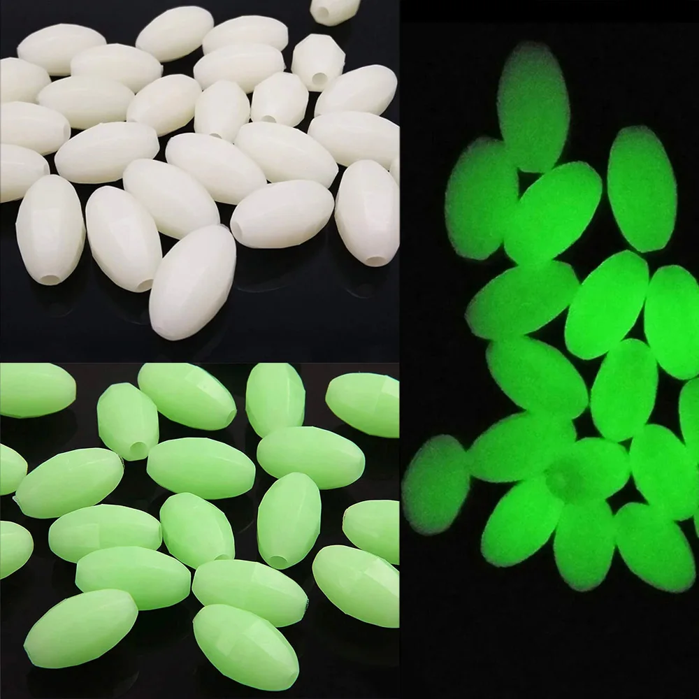 

500Pcs Luminous Fishing Beads 10mm*18mm Glow Oval Round Float Beads Fishing leader Rigs Saltwater fishing lure accessories