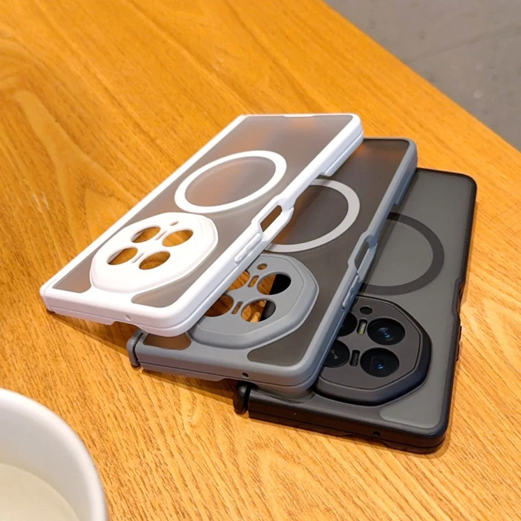 Translucent Magnetic Shockproof Phone Case with Full Hinge Protection and Wireless Charging Compatibility
