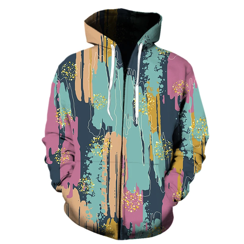 

Spring and Autumn New 3D Printing Graffiti pattern Men's and Women's Zipper Hoodie Children's Fashion Sweatshirt Men clothing