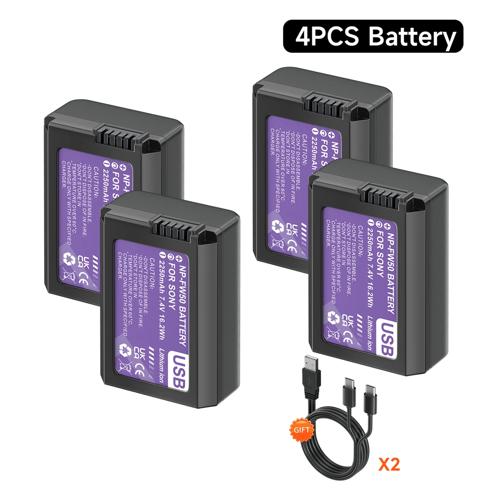 Pickle Power Pack of 2 NP-FW50 Battery for Sony Alpha ZV-E10, A6300, A6000, A6100, A6400, A6500, A7, A7II, A7RII, A7SII, A7S, A7S2, A7R, A7R2, A55, A5100, RX100. , NEX 5t/ 7, with