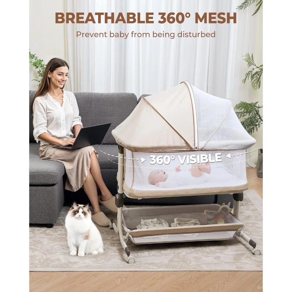 Baby Bassinet Bedside Sleeper, Upgraded Stability Bedside Crib with Full Mesh Sides, Soft Sheet, 6-Height Adjustment 2