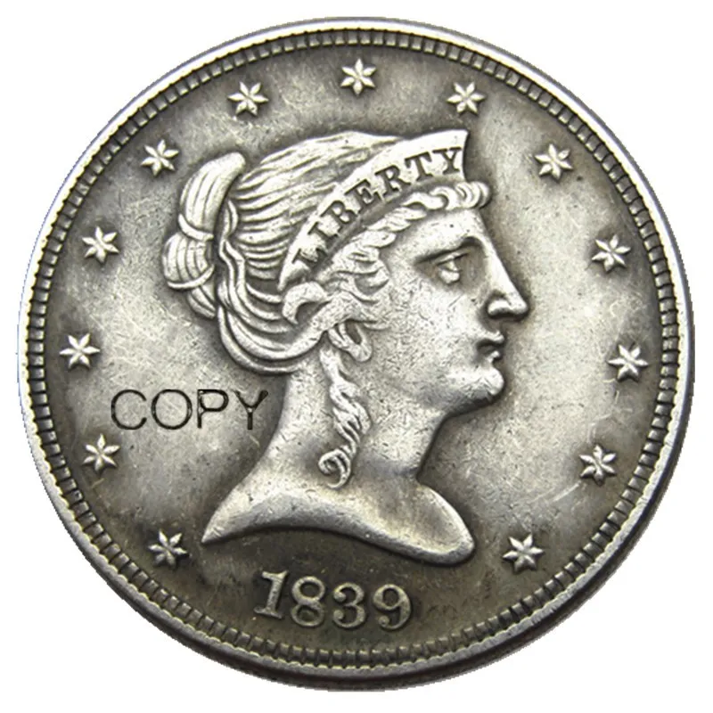 

США, 1839, модель полуобхвата доллара, Посеребренная копировальная монета