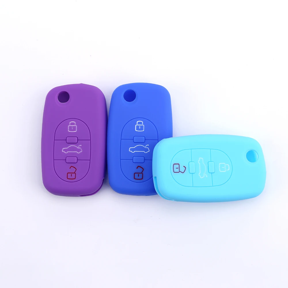 Pusakieyy 1Pc Silicone Key Case Cover For Audi A2 A3 A4 A6 A8 3 Buttons Flip Remote Fob Shell Black Red Pink Blue White Orange key case cover key case flip key fob shell car key shell remote control case cover