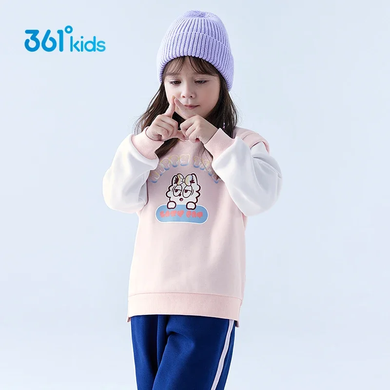 

361 Degrees Children’s Thickened Girl Pullover Sweater Winter Casual Top Winter Cartoon Sports Sweater Round Neck Sweater