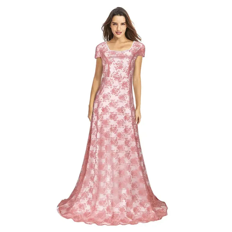 Edwina Sharma Cosplay Costume Pink Fancy Dress TV Series Regency Era Ball Gown Lace Appliques Halloween Party Outfits Takerlama