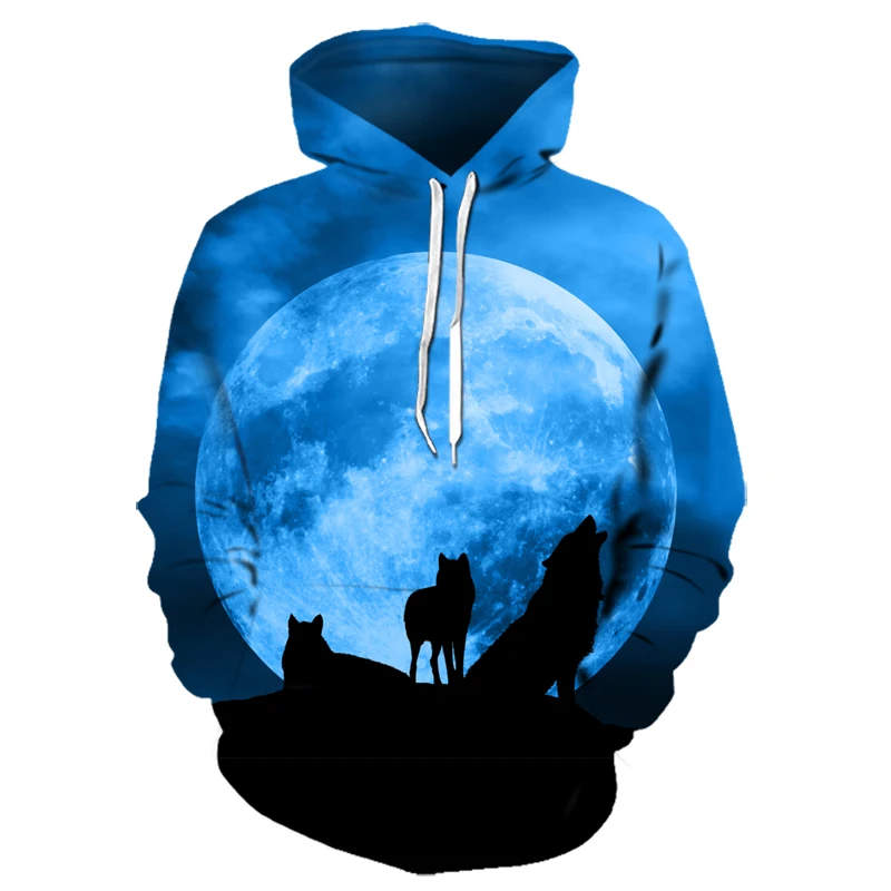 Felpa Con Cappuccio Uomo Stampa 3D Lupo Cielo Stellato - Zip Integrale, Morbida E Comoda
