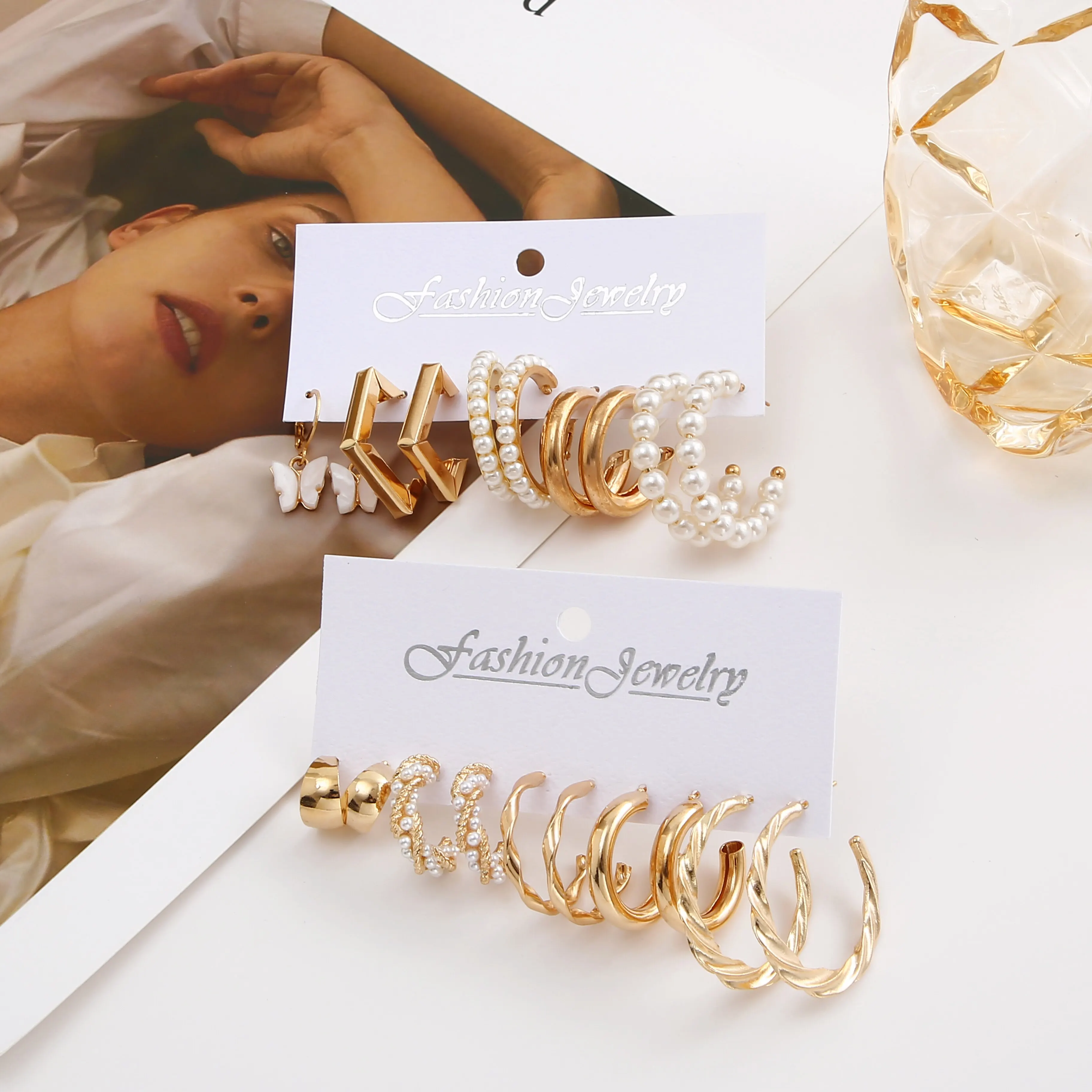 Sb3ceb0def1704d609dc765d27a2321024 10 Pairs of Women's Earrings set new Creative Type C Pearl Geometry Personality Fashion Temperament Earrings Mallzona