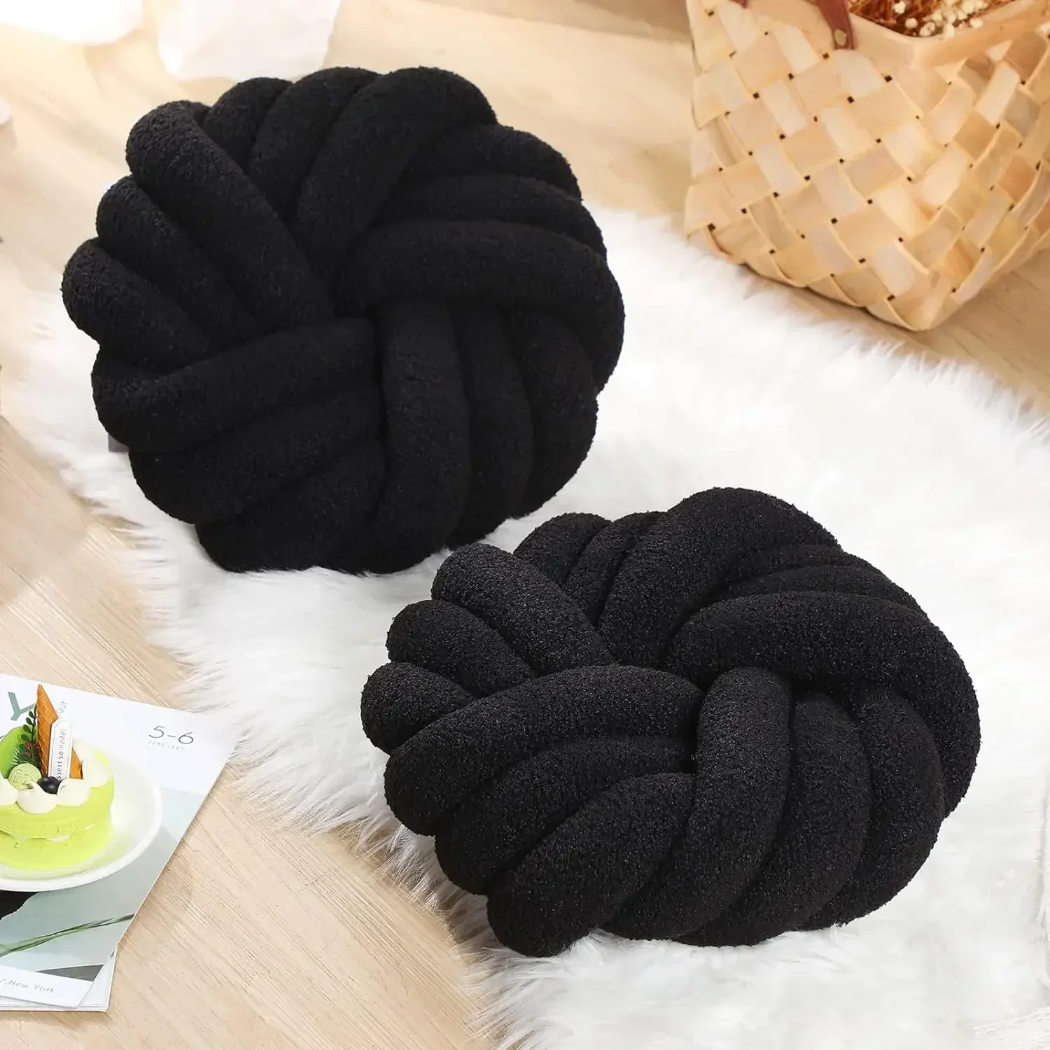Decorative Pillow for Couch Bedroom Plush Throw Knot Pillow Soft Handmade Chair Cushion for Living Room Car Decorations (Black) 2