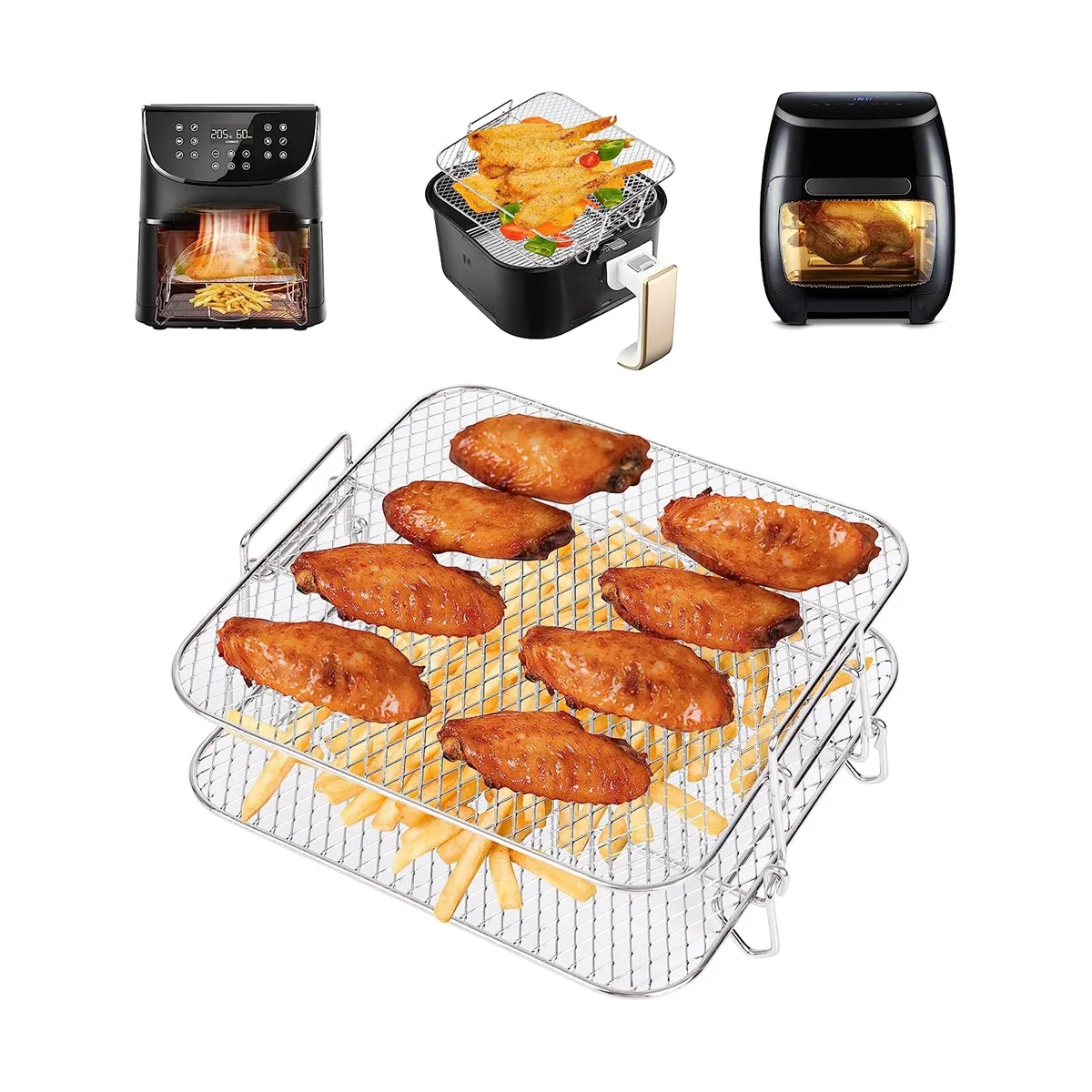 Air Fryer Rack for Cosori 5.5L Air Fryer 2 Tier Fryer Grill/Shelf/Dehydrator Rack Square Air Accessories air fryer accessories