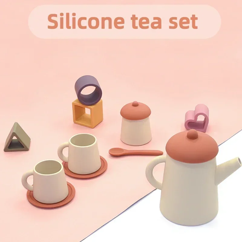 Baby Educational Learning Toys Children Silicone Tea Set Toys Play House Toys Kids Edible Grade Silicone Tableware Cups Set 6