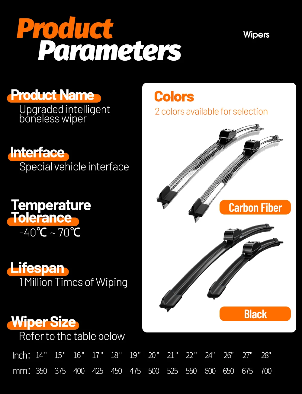 2 Stück Frontscheibenwischer aus Kohlefaser für Suzuki Jimny JB23 JB43 JB33 JB53 JB74 JB64 Sierra 1998-2023 – Detail 10