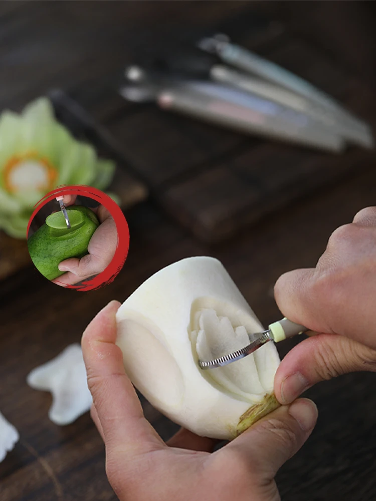 Stainless Steel Food Carving Knife, Simplicity Portable Household Kitchen Tools, Chef Petal Serrated, Non-slip Handle