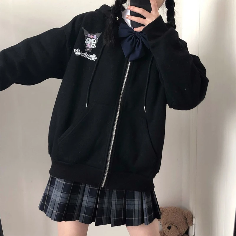 

Весенняя куртка Kuromi My Melody Kawaii Sanrio аниме с длинным рукавом пальто одежда милое Коричное сердце для девушек Толстая Свободная куртка подарок для девушек