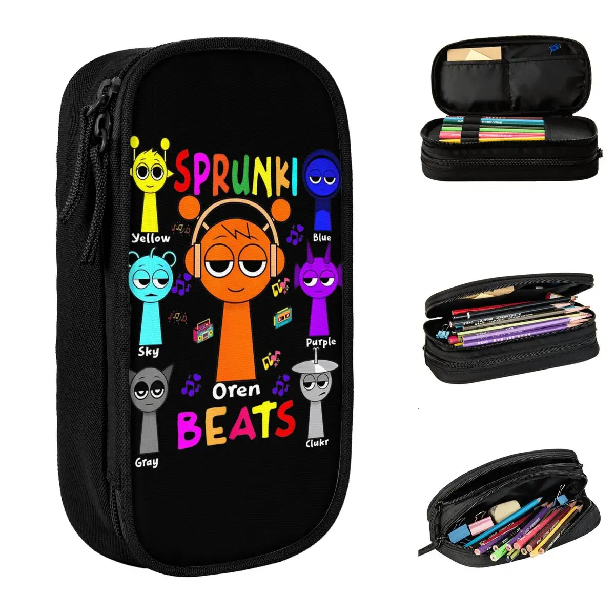 Classic Sprunki Kid Gaming Pencil Case Pencil Pouch Pen Box for Girl Boy Large Storage Bags School Supplies Gifts Stationery