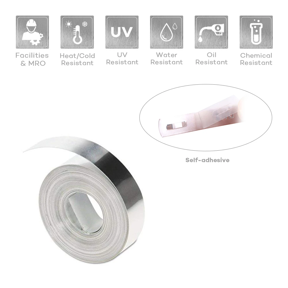 20 롤 비 접착 성 알루미늄 테이프 호환 DYMO 3D 31000 Dymo Rhino M1011 금속 라벨 프린터 용 12mm * 4.8m 엠보싱 테이프