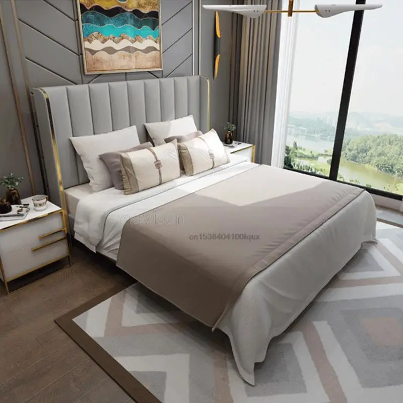 European Style Solid Wood King And Queen Size Bed For Bedroom Furniture Comfortable Upholstered High Quality Double Bed Set