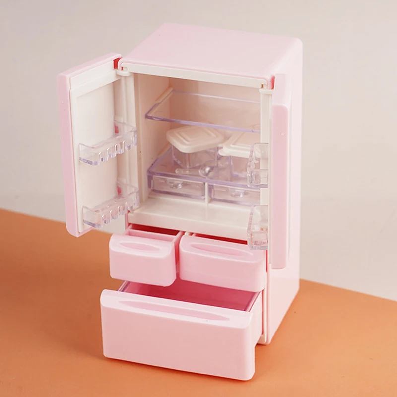 (ZYDD01) 1Pcs 1/12 Dollhouse Mini Refrigerator Model White/Pink/Blue Miniature Food Play Kitchen Scene Pocket Furniture Toy