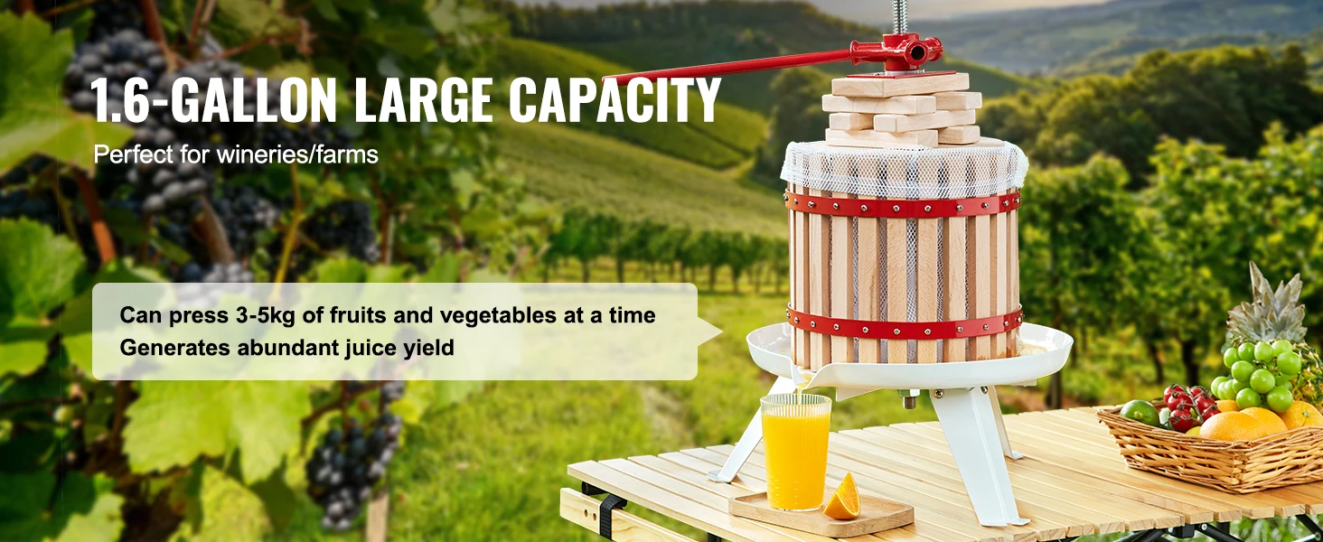 Description Picture 3 of itemFruit Wine Press 6L/18L/12L Solid Wood Basket 6 or 8 Blocks Manual Juice Maker with Pole Handle Bar for Kitchen and Home