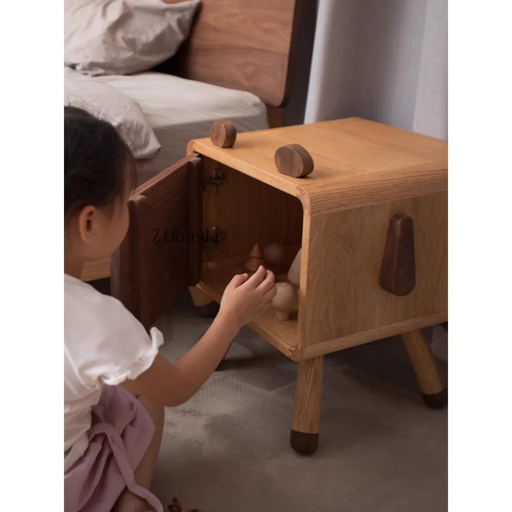 /Bedside table black walnut all solid wood small apartment children's room cute storage bedside table