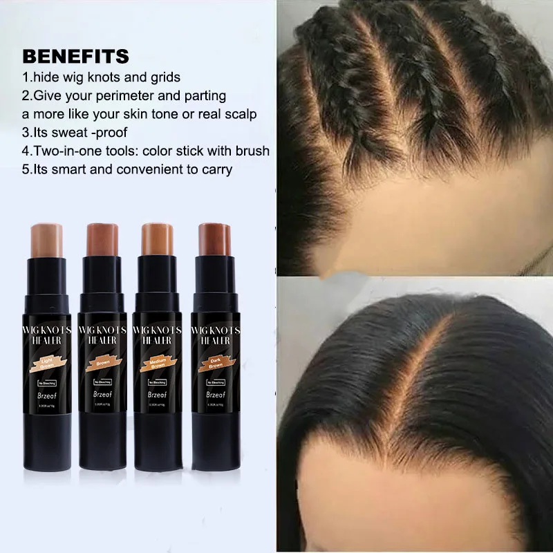 Human hair Lace Wig Lace Dyeing Stick with Brush 10G Waterproof Portable Lace Knot Concealer Dark Brown Lace Tint adhesives 4