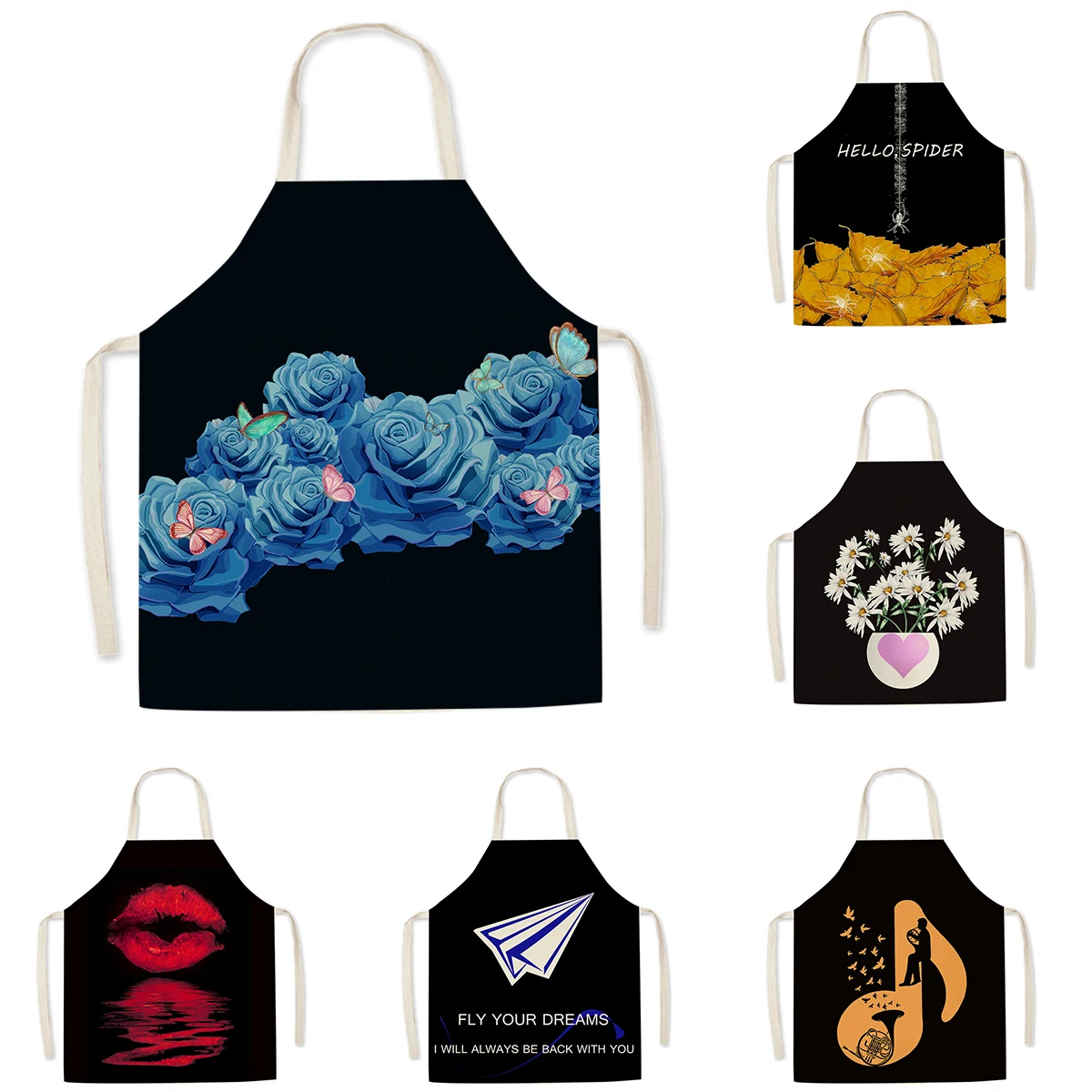 

Черный и белый фартук с принтом, скандинавский Льняной Фартук, кухонный фартук для домашнего приготовления пищи, выпечки 68x55 см, фартук для уборки ресторана