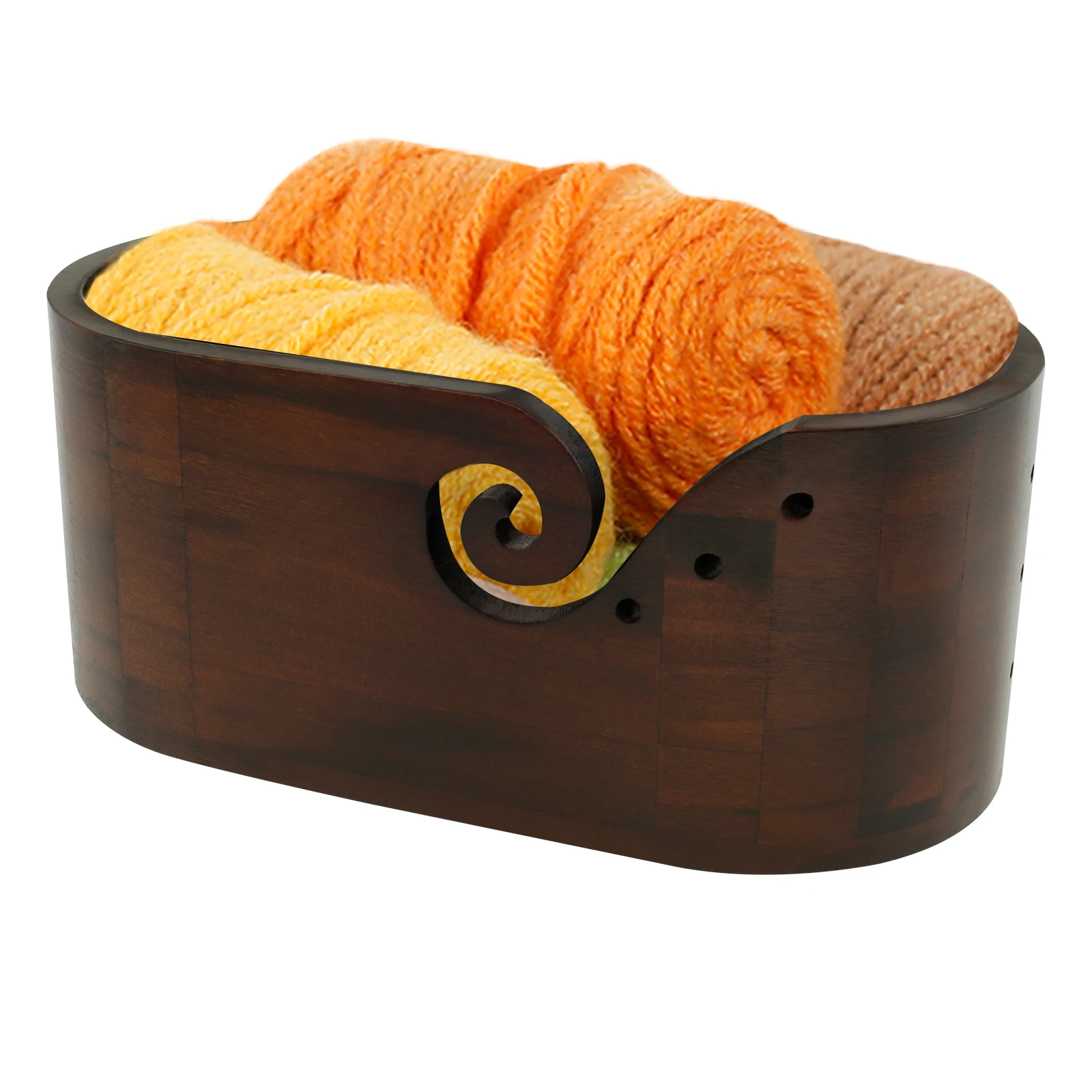 Wood oval shape yarn bowl holder with double side groove large capacity knitting yarn bowl versatile crochet storage