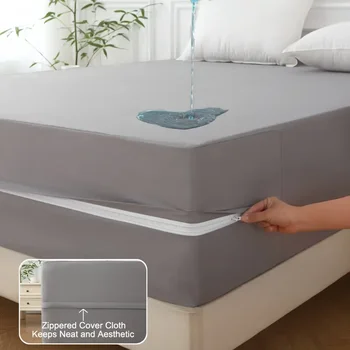 Protecteur de matelas imperméable à 6 côtés, enveloppe de matelas anti-poussière avec fermeture éclair, housse de matelas douce et confortable, 1 pièce 1