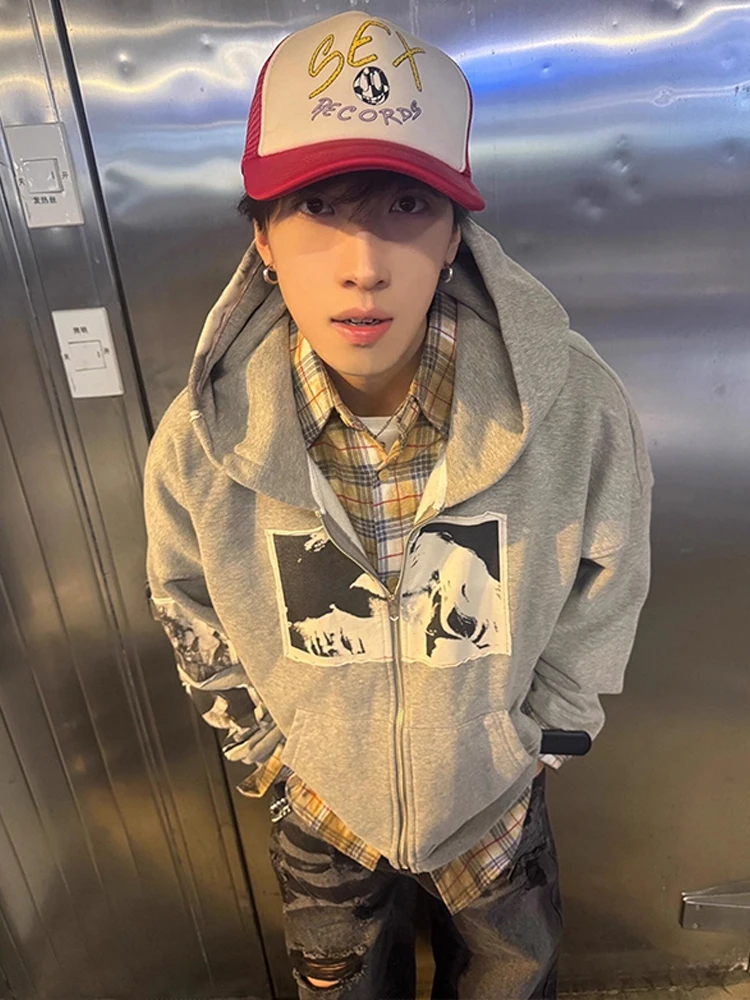 American Sle Hoodie Sweatirt Men's Autumn Trend High-End Feeling Open Cardigan Loose Casual Versatile Outerwear