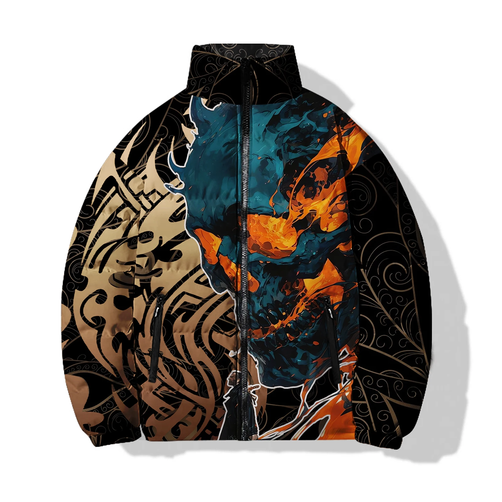 thumbnail image 1 of Abrigo frío de hombre con calaveras para invierno Chaquetas de hombre 2024 Impresión 3D Acolchado Esqueleto de hueso Nuevo |-f-| Chaquetas de plumón Moda moderna Genial, 1 of 4