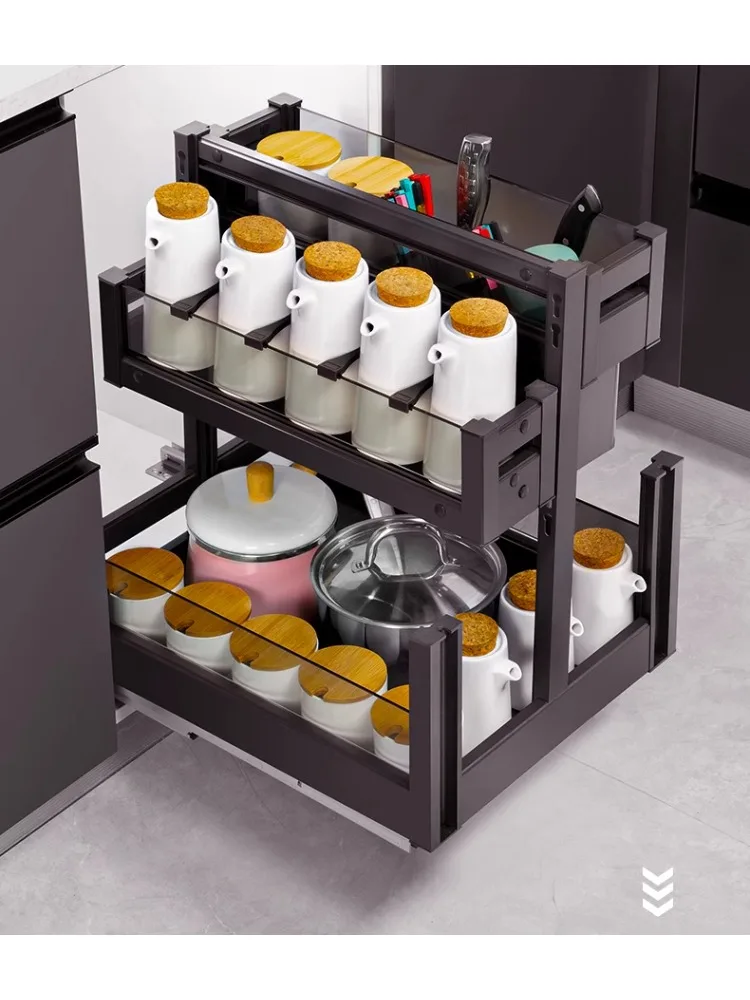 Kitchen cabinet drawer seasoning basket rack aluminum alloy narrow cabinet seasoning storage
